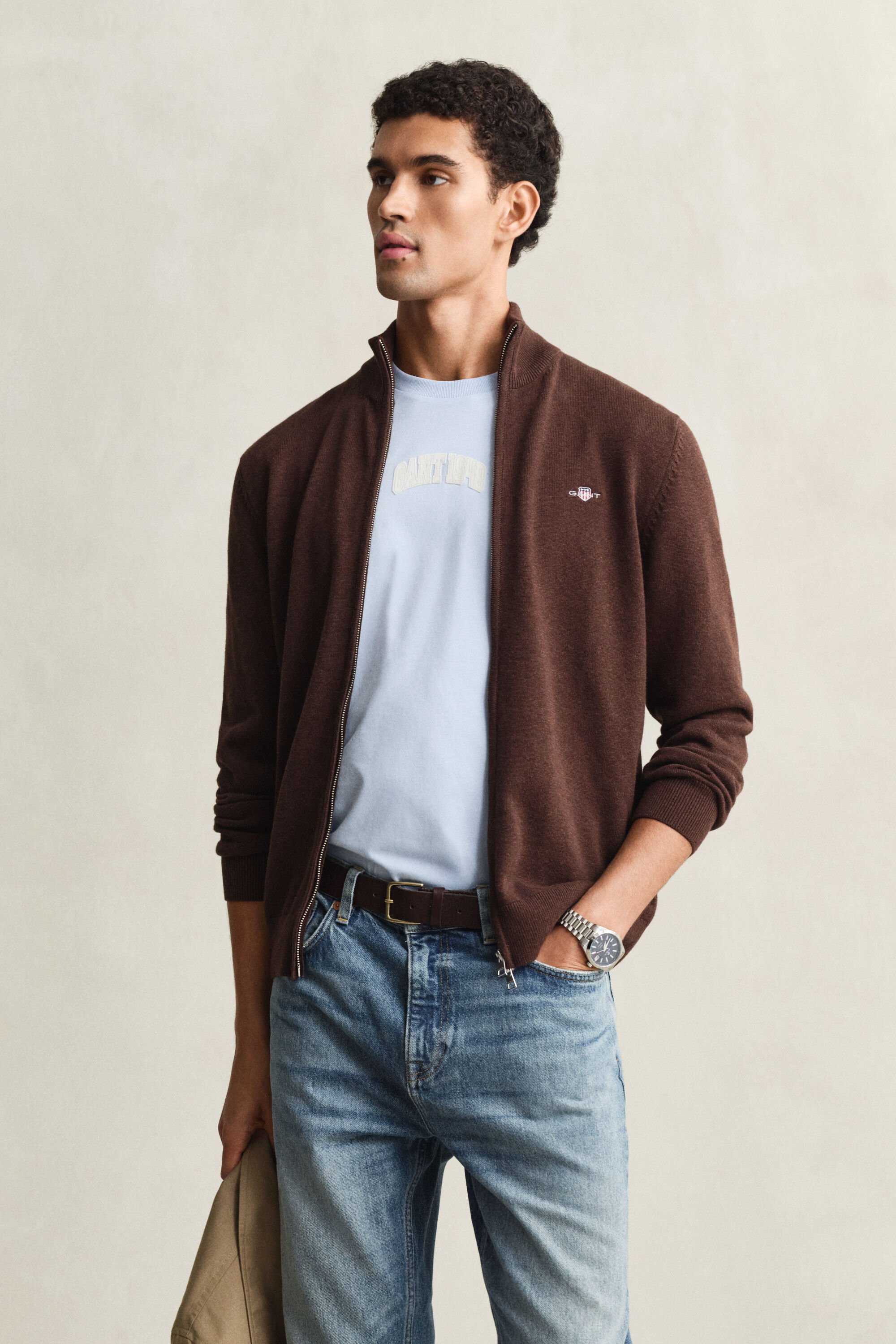 Cardigan in cotone casual con zip