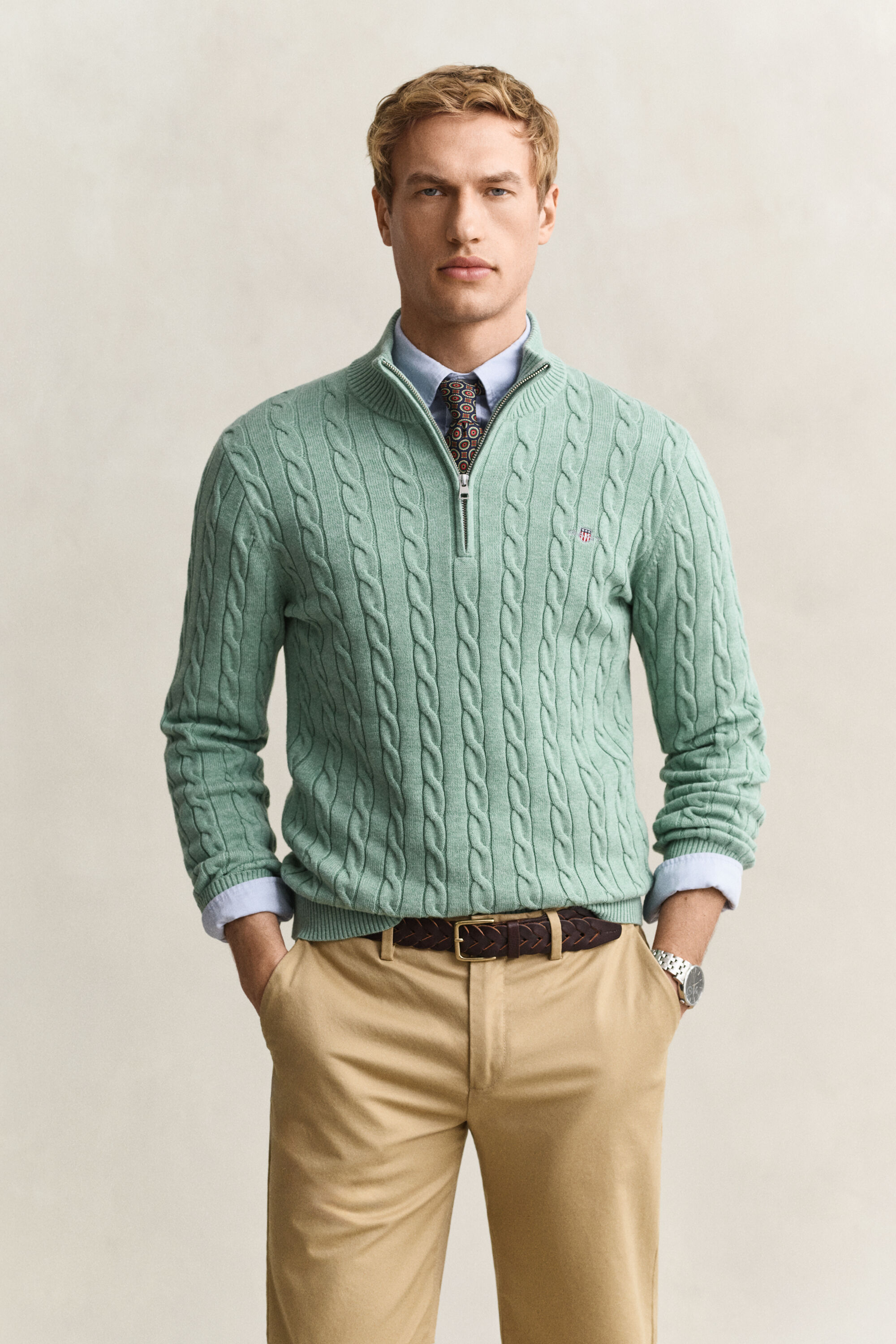 Cotton Cable Knit Half-Zip Sweater