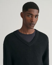 V-Neck Pullover aus Leinenmischgewebe