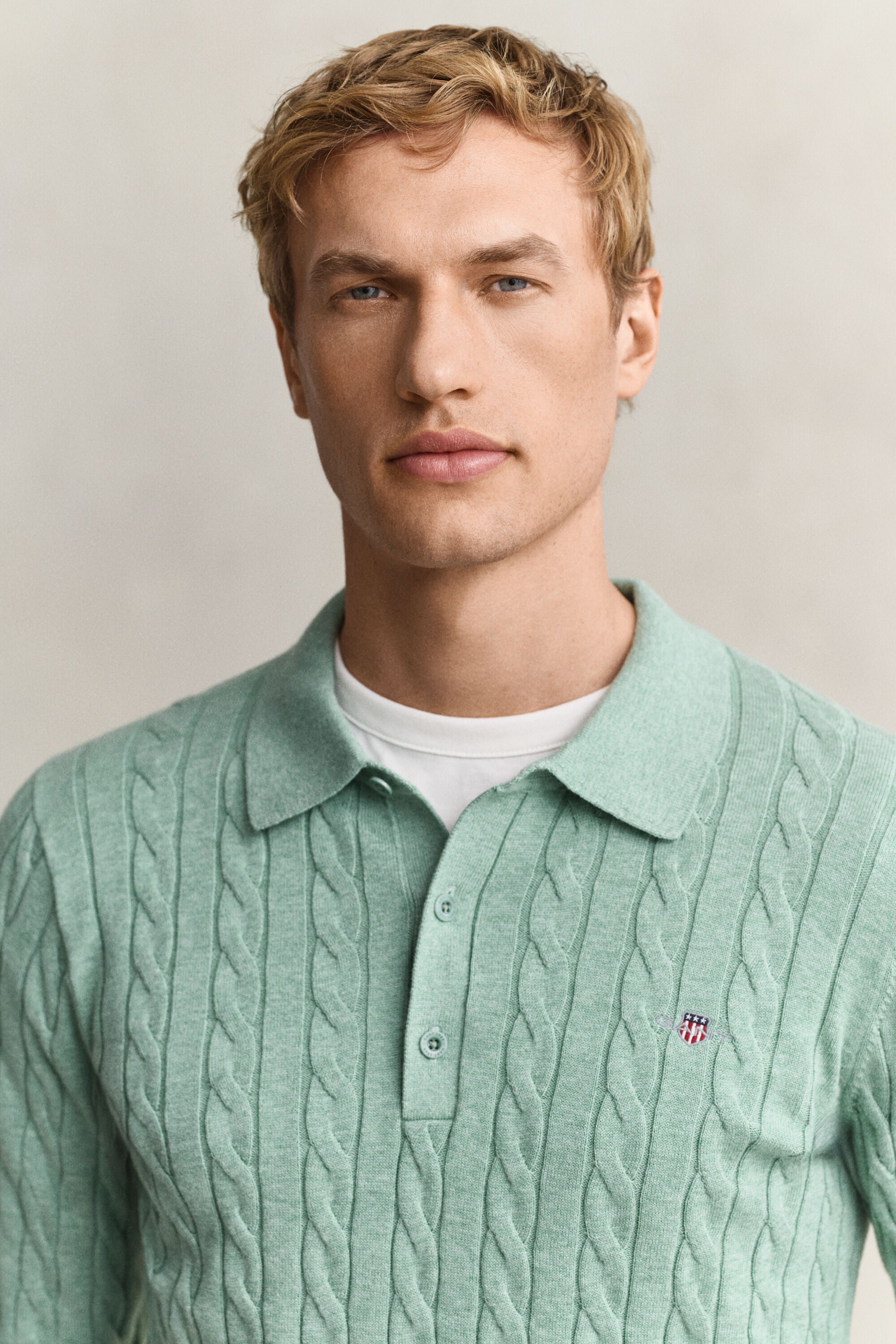 Cotton Cable Knit Polo Sweater
