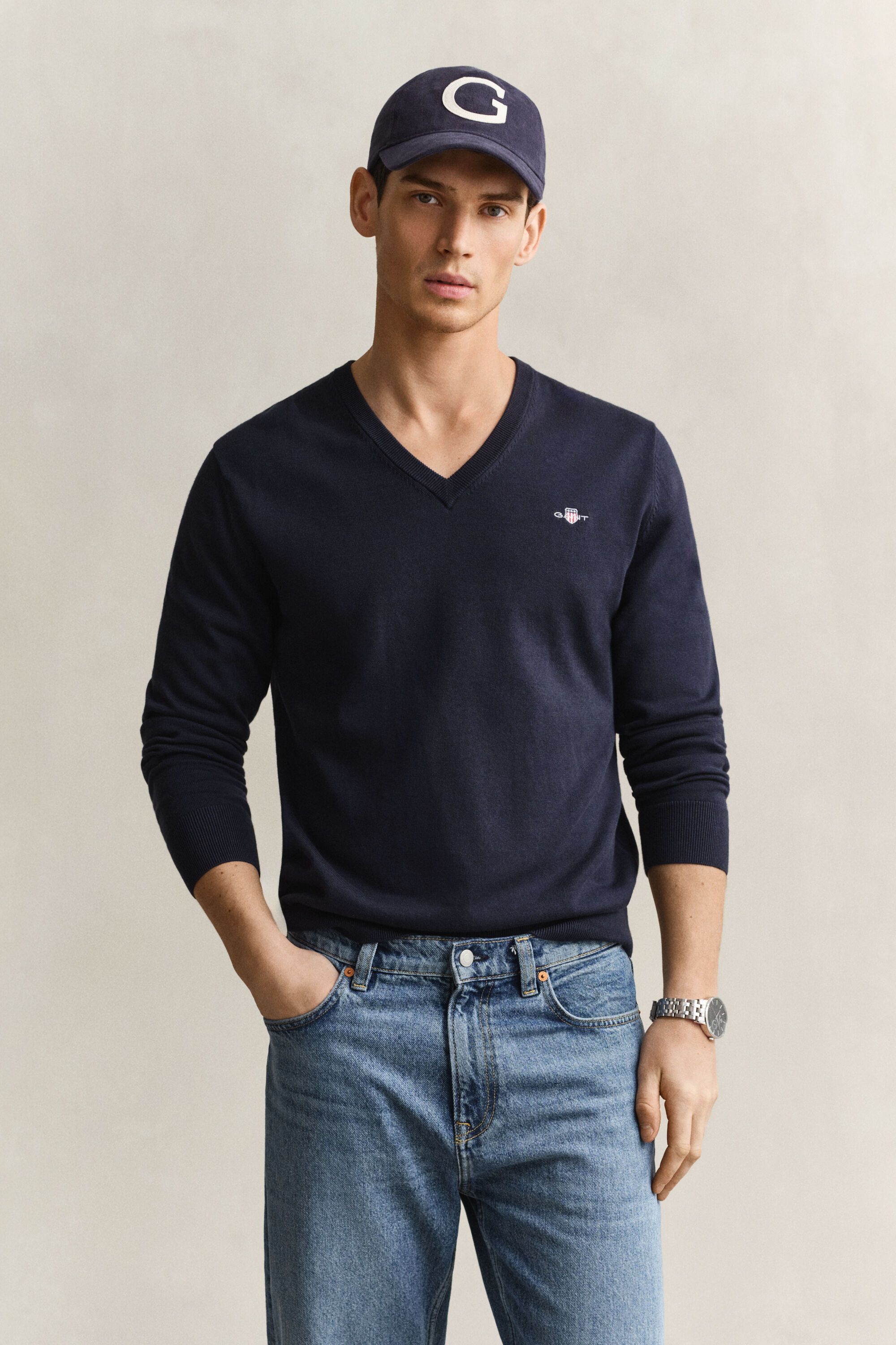 V-Neck Pullover aus Baumwolle