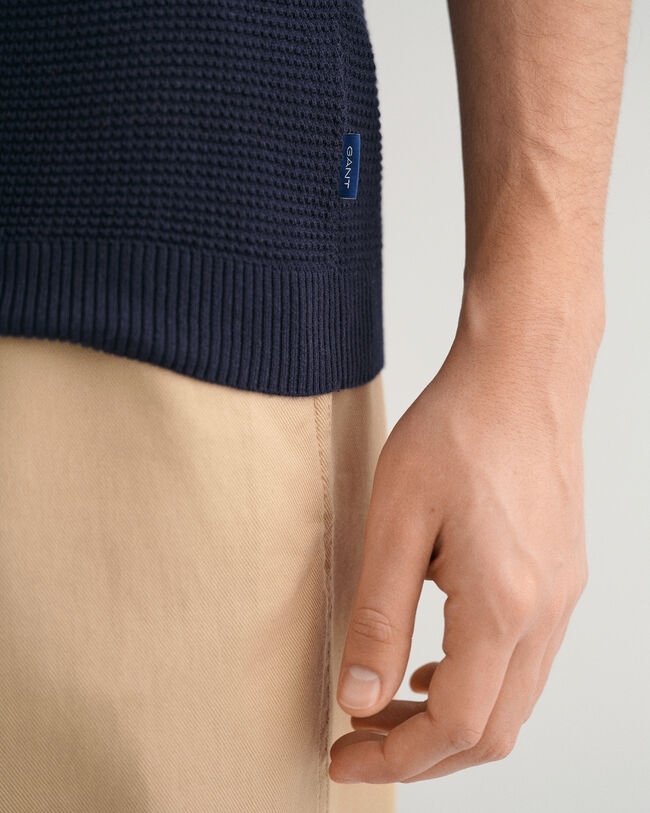 Struktur Baumwoll Polopullover mit offenem Kragen