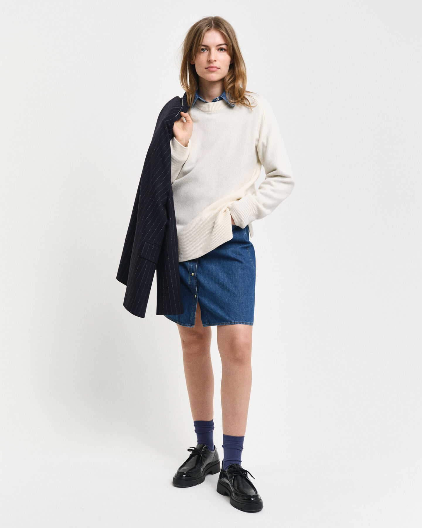 Herringbone Rundhalspullover mit Detail