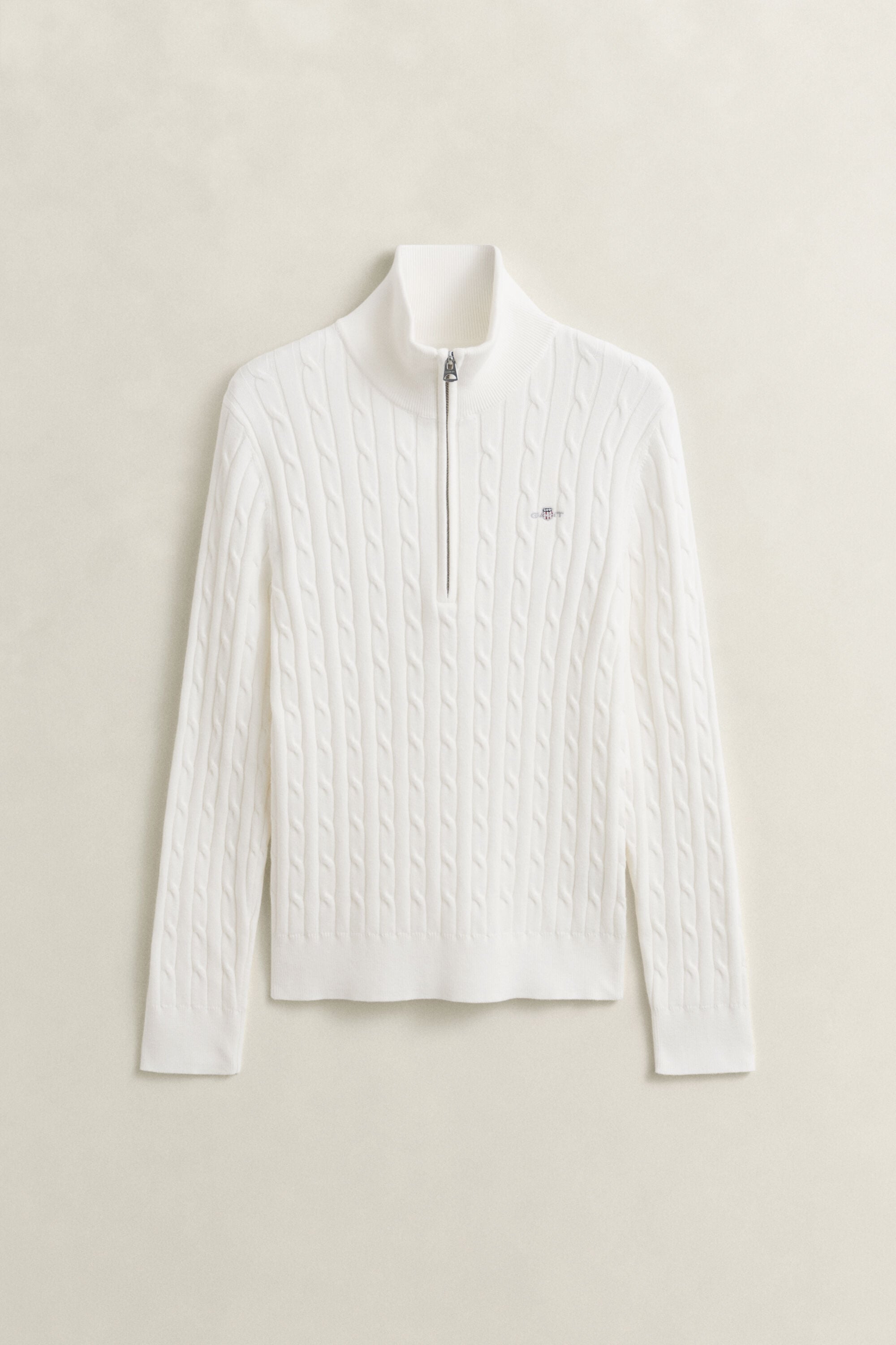 Stretch Cotton Cable Knit Half-Zip Sweater