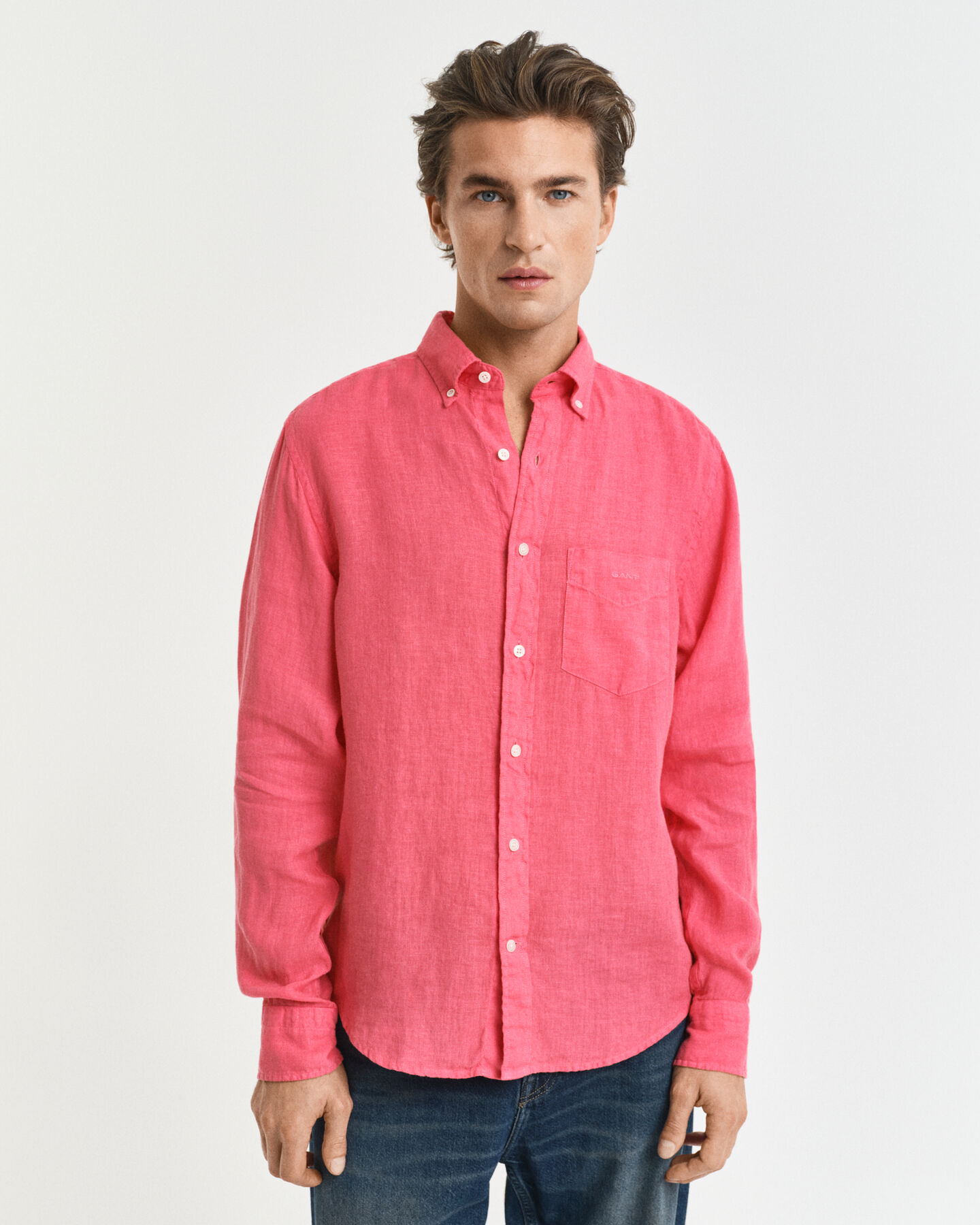 Stückgefärbtes Regular Fit Leinen Hemd