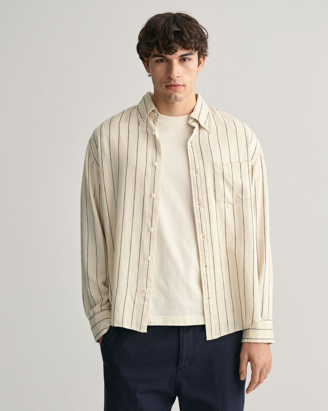 Relaxed Fit Slub Striped Hemd