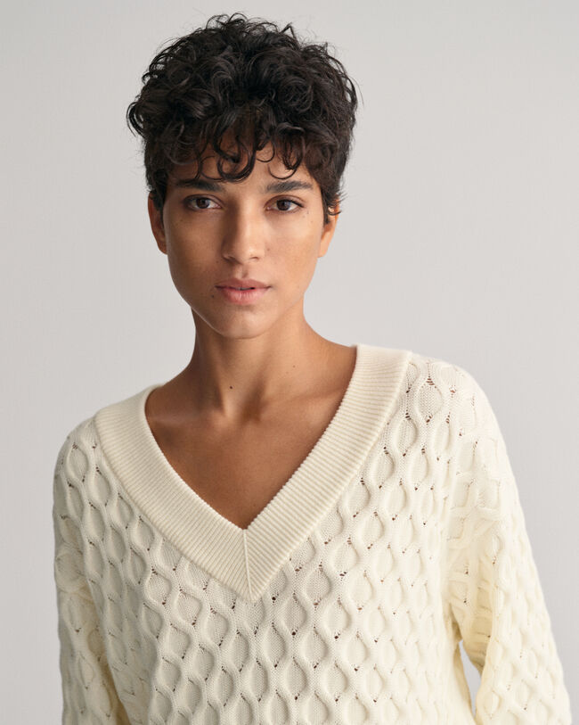 Strukturstrick V-Neck Pullover
