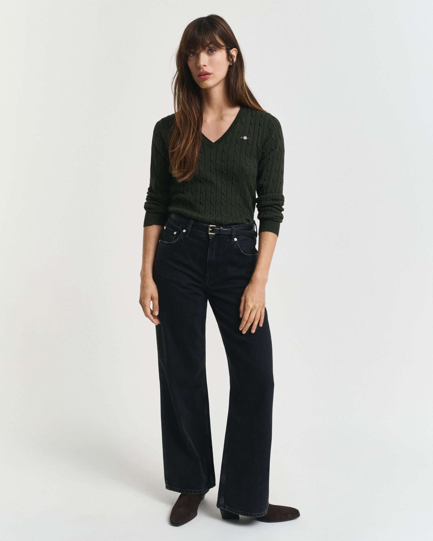 Pull col V en maille torsadée