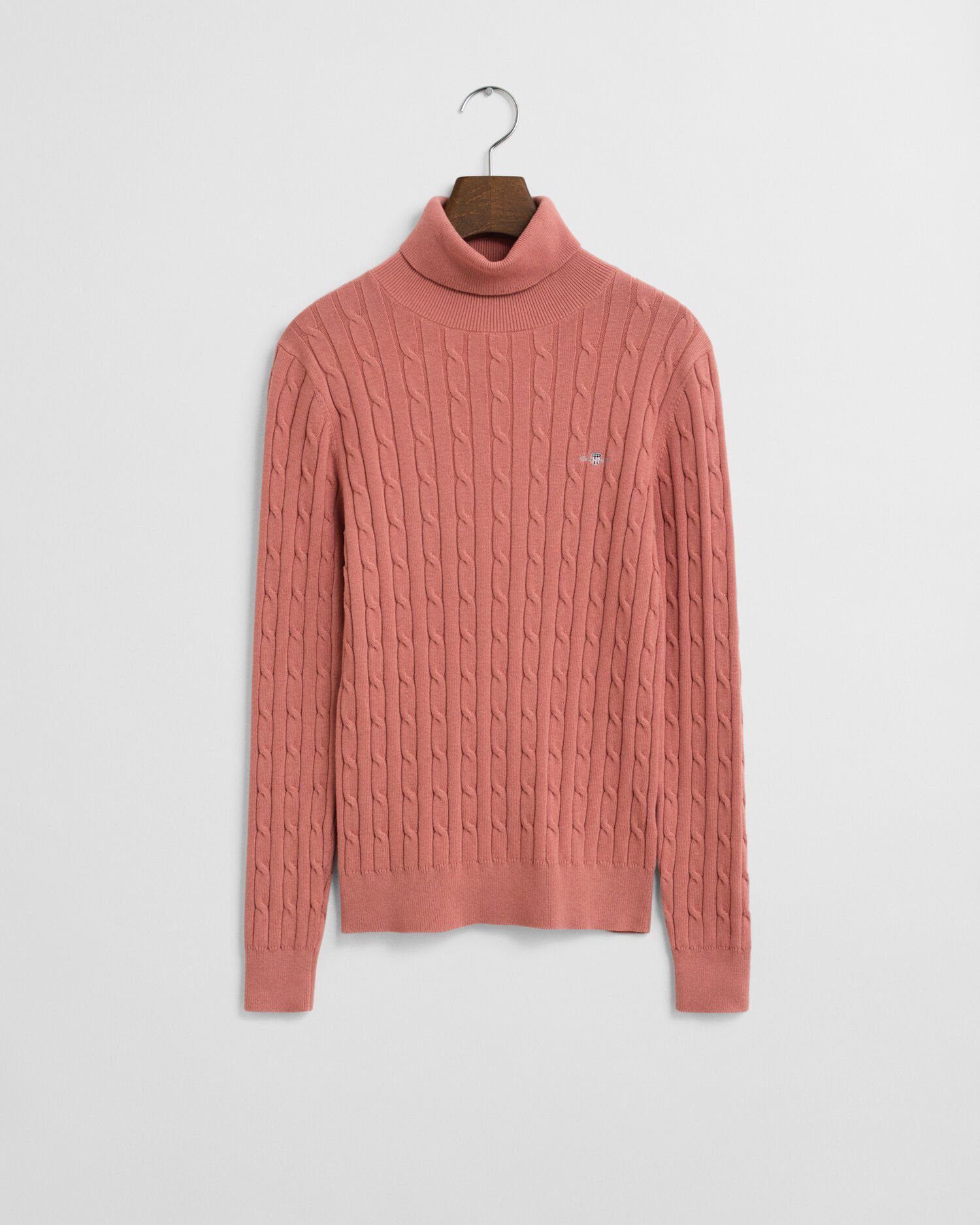 Pull col roulé en maille de coton stretch à torsades