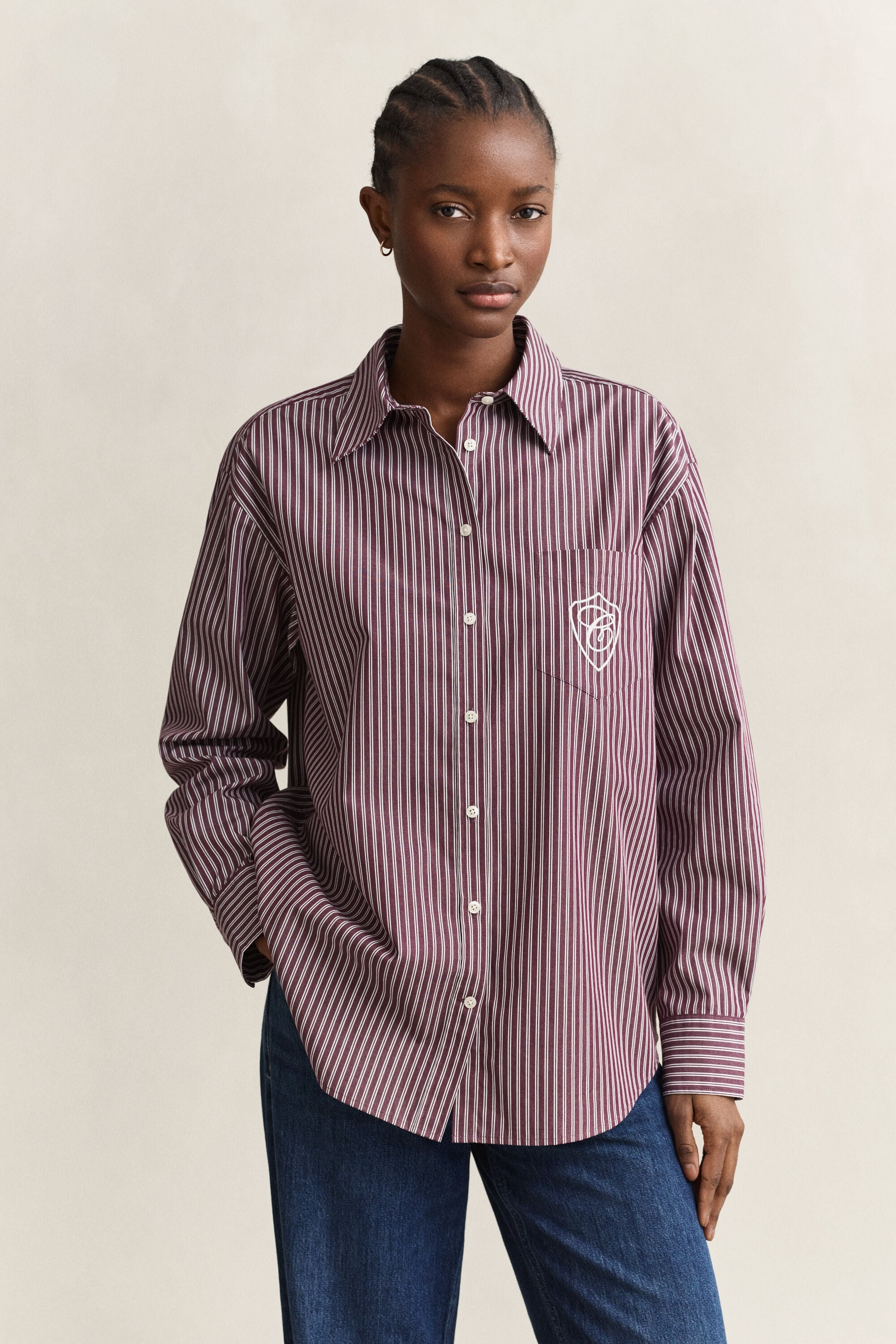 Camicia classica in popeline a righe relaxed fit