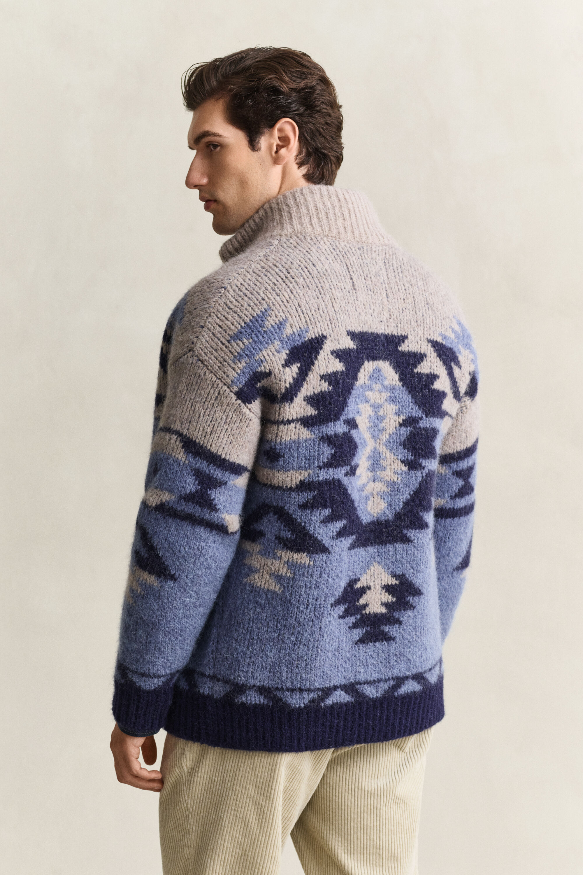 Cardigan con zip in jacquard di misto lana d’alpaca
