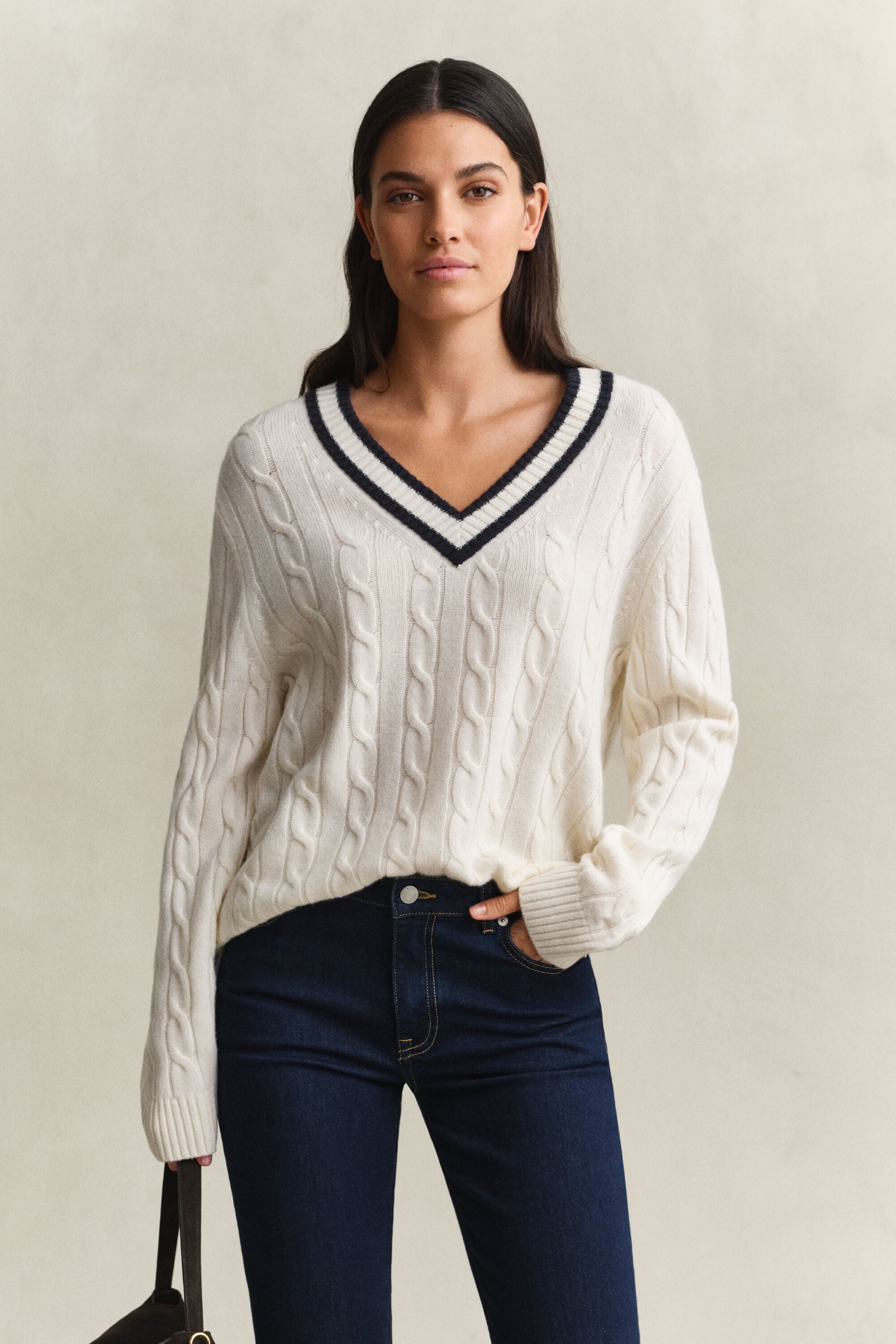 Maglia a trecce in lana merino
