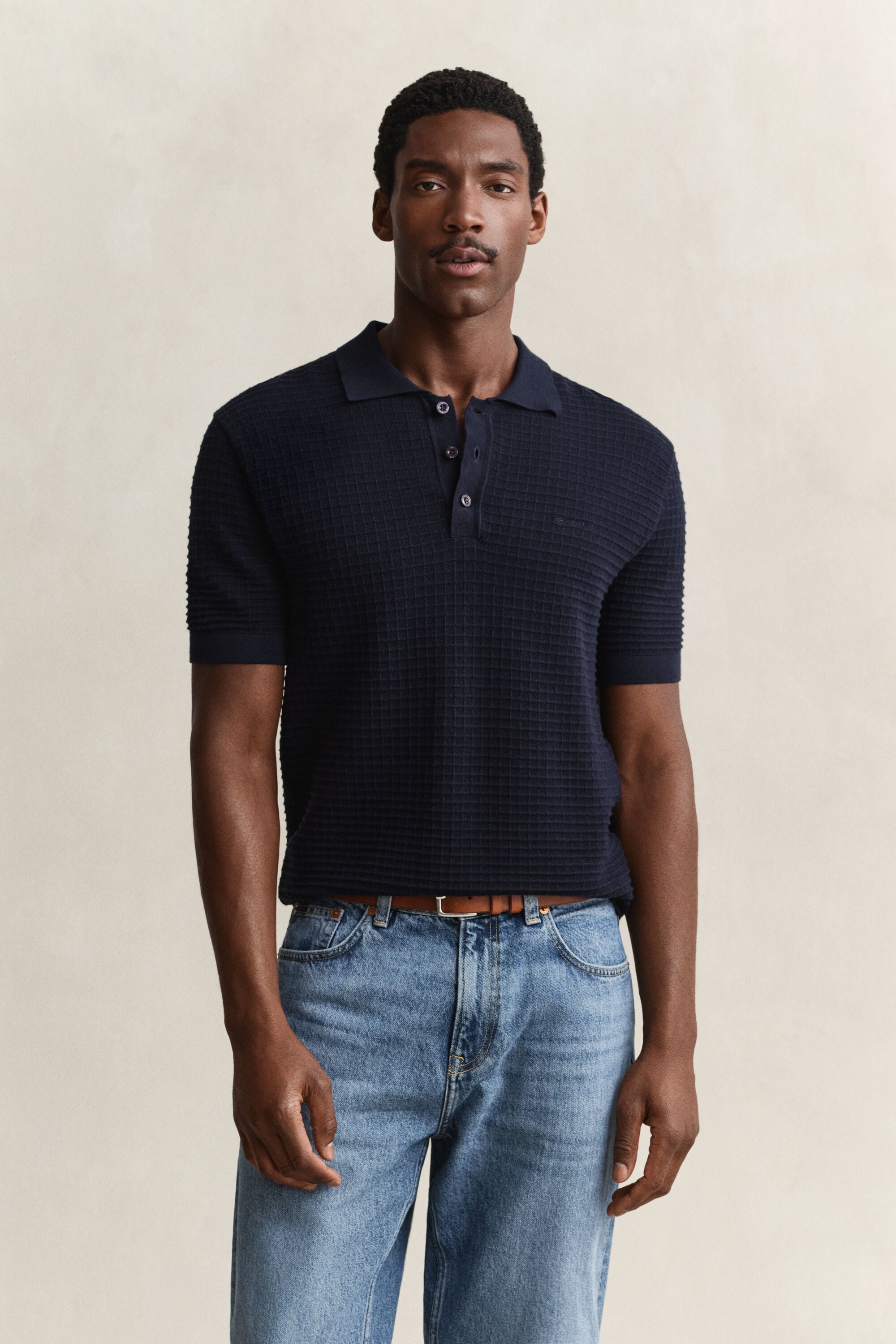 Pull façon polo texturé