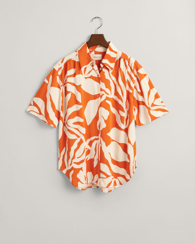Relaxed Fit Palm Print Kurzarmbluse