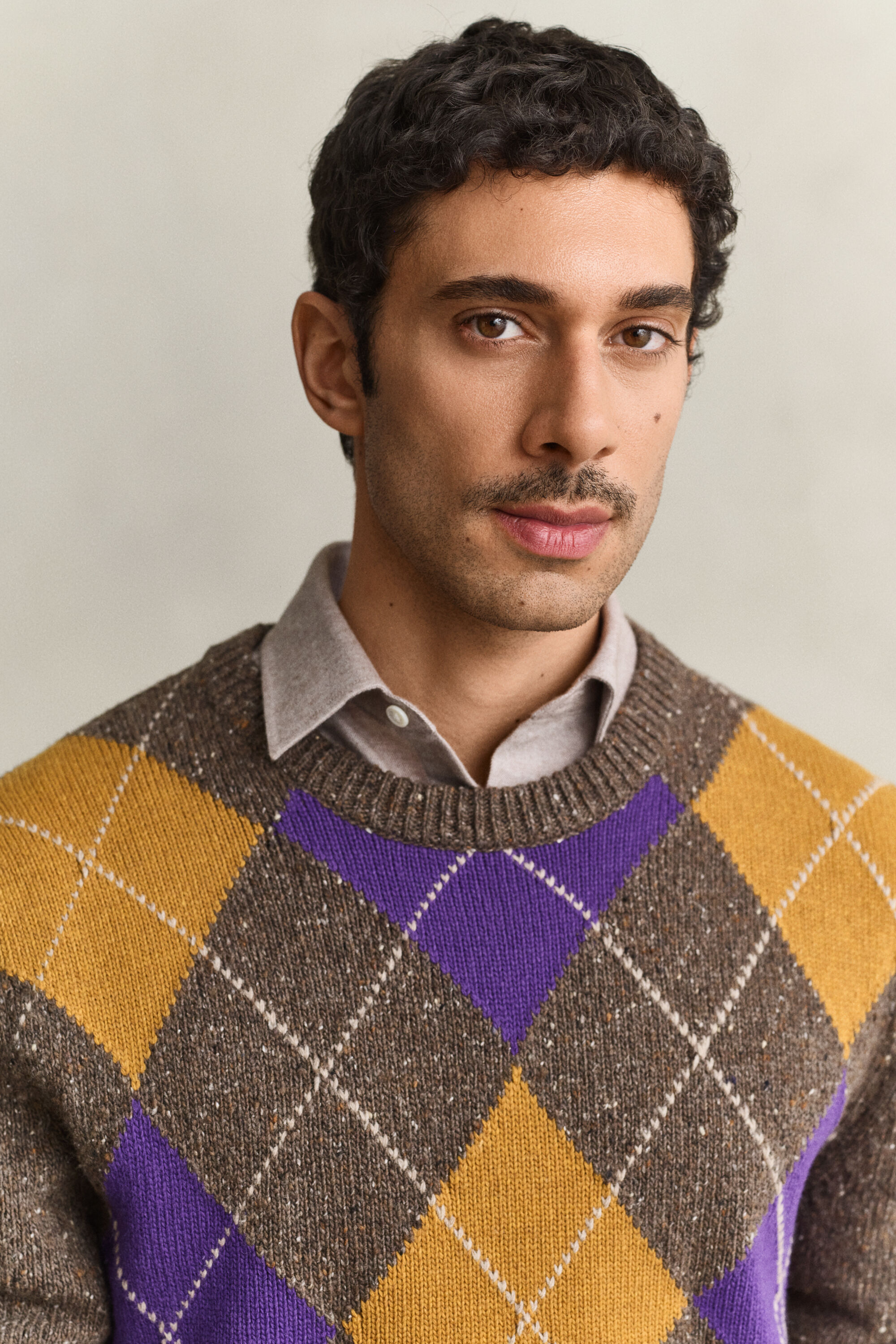 Argyle Rundhalspullover aus Noppengarn