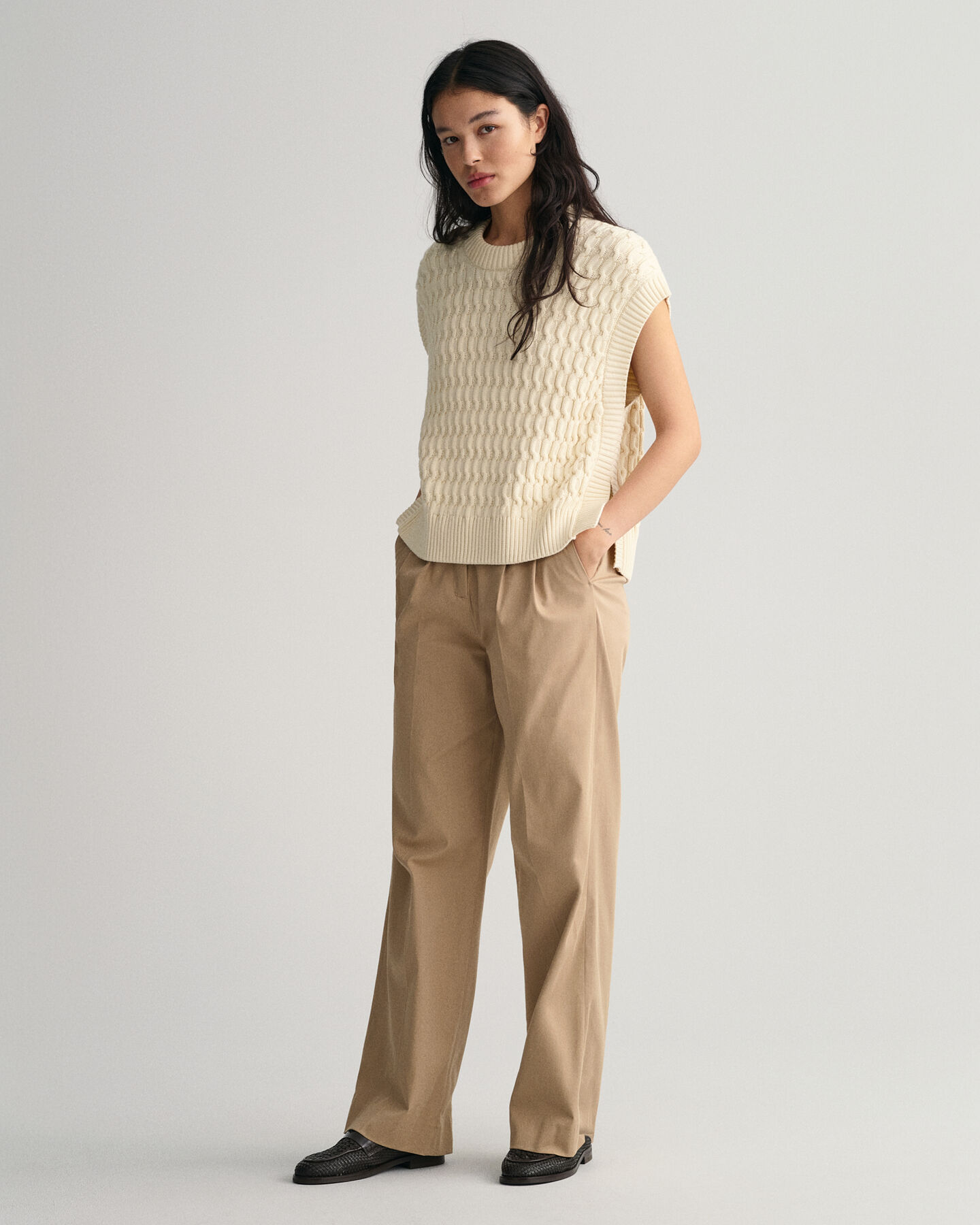 Textured Rundhals-Pullunder aus Baumwolle