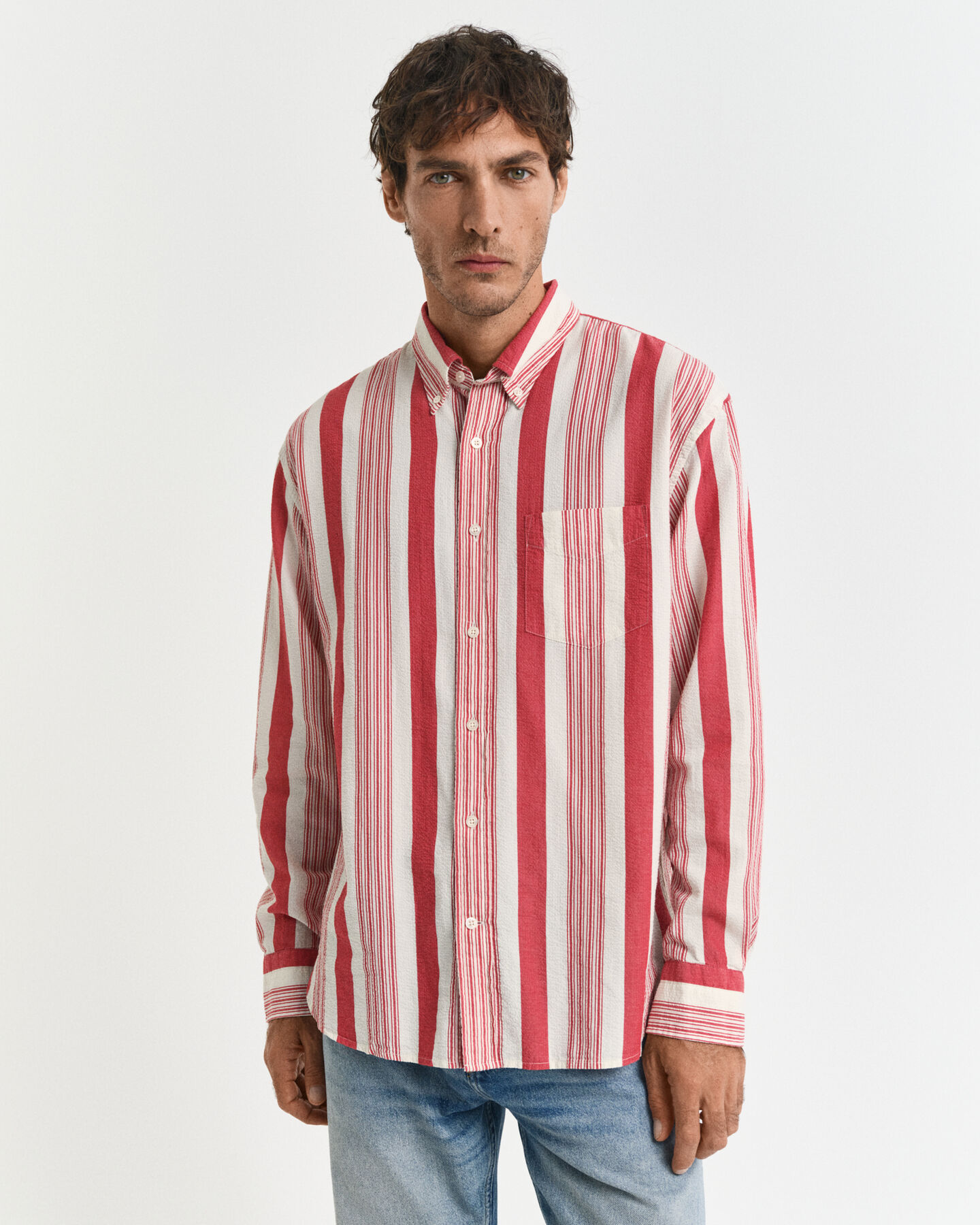 Relaxed Fit Seersucker Hemd mit breiten Streifen