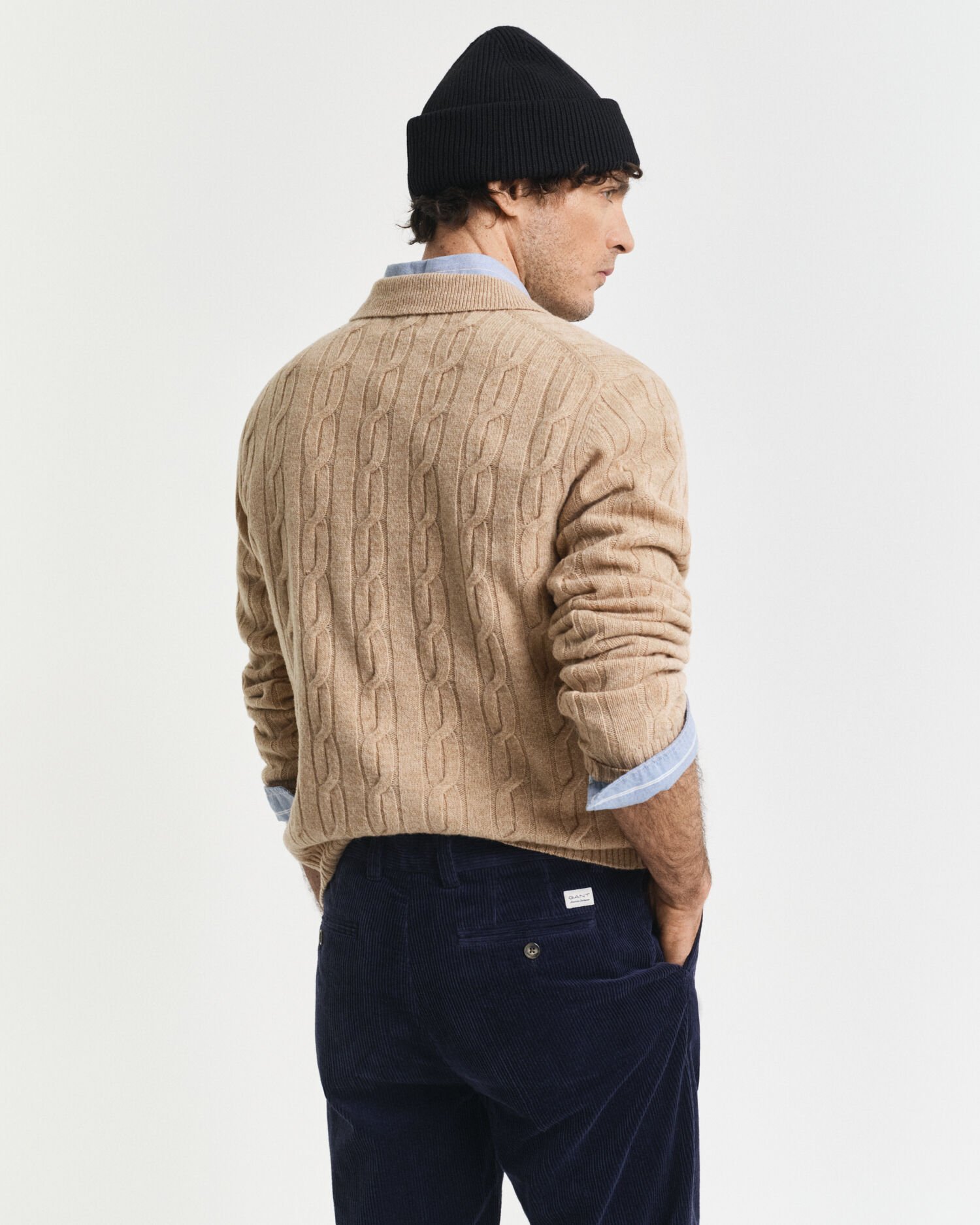 Lambswool Zopfstrick Polopullover