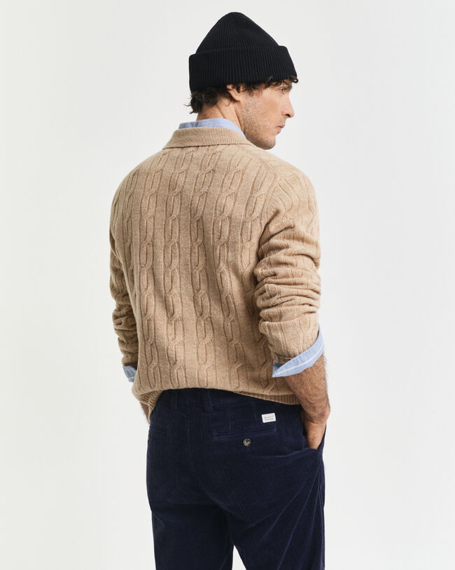 Lambswool Zopfstrick Polopullover