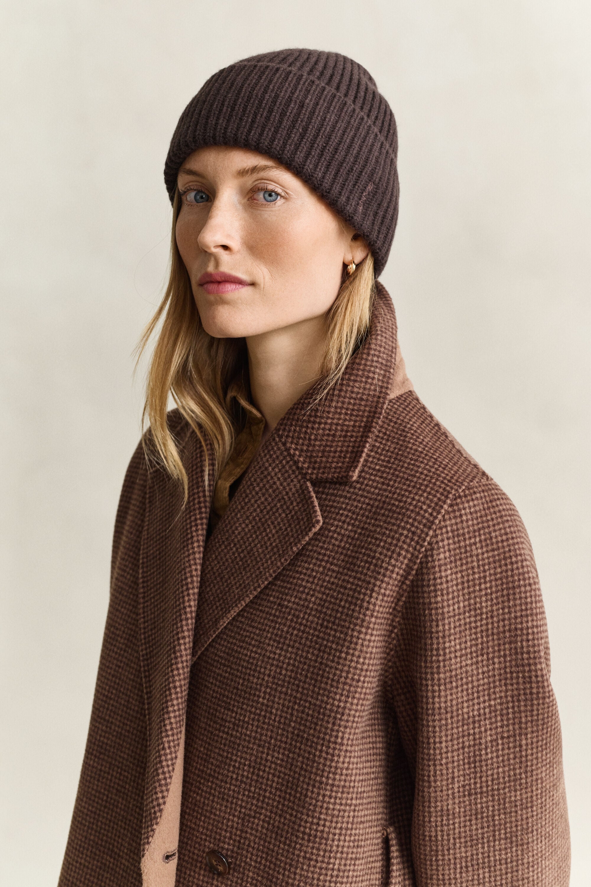 Gerippte Beanie aus Woll-Kaschmir-Mix