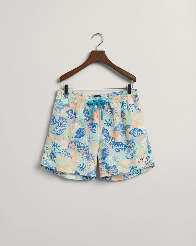 Classic Fit Badeshorts mit tropischem Print