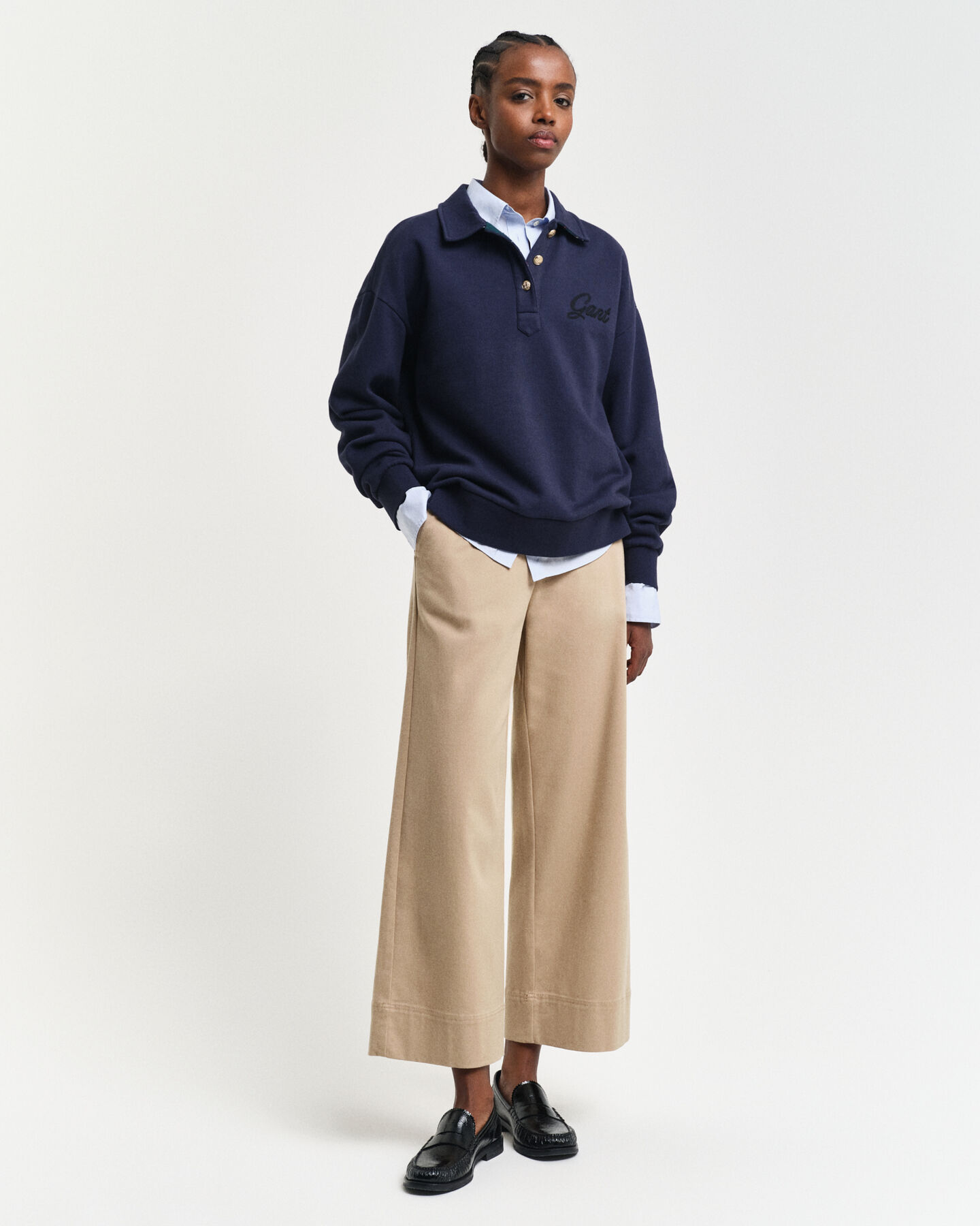 Verk&uuml;rzte Baumwollhose mit weitem Bein