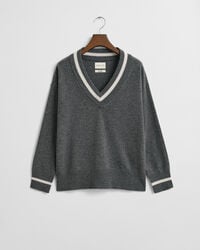 Superfine Lambswool V-Neck Pullover mit Kontrast