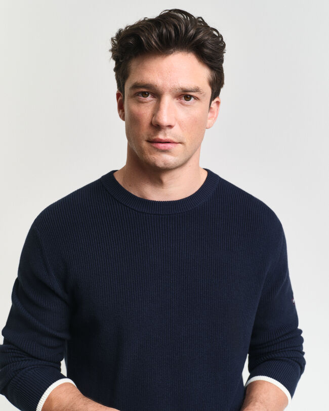 Gerippter Rundhalspullover aus Baumwolle