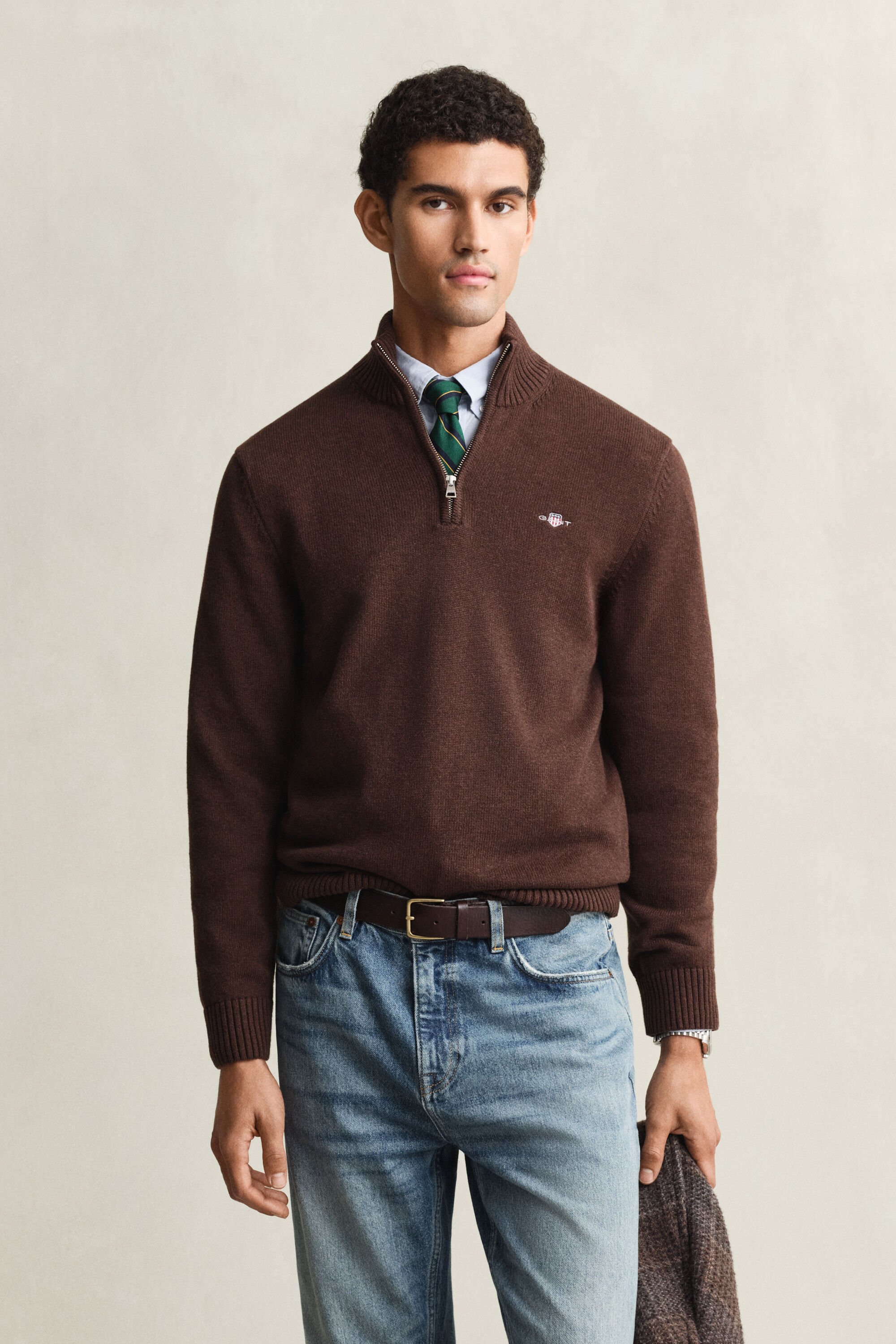Pull en coton décontracté à demi-zip