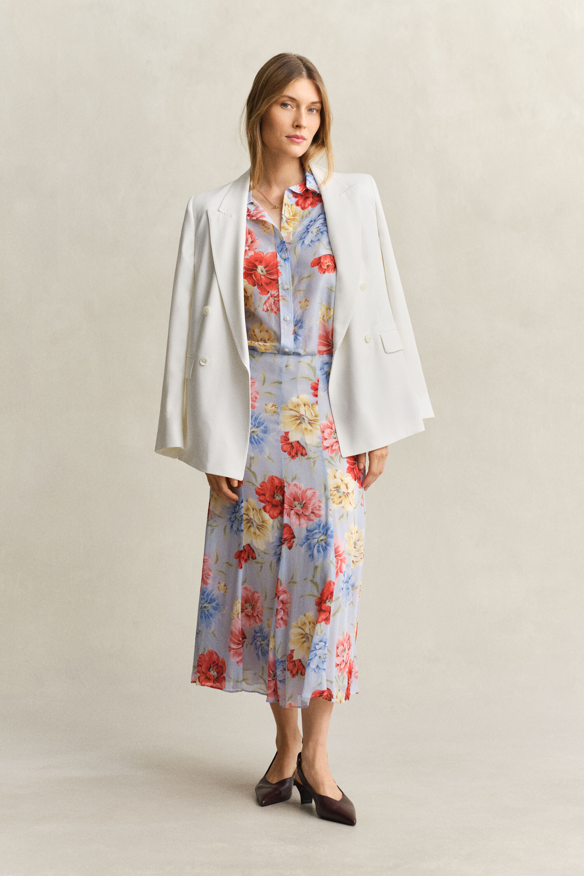 Camicia in misto seta e cotone a fiori