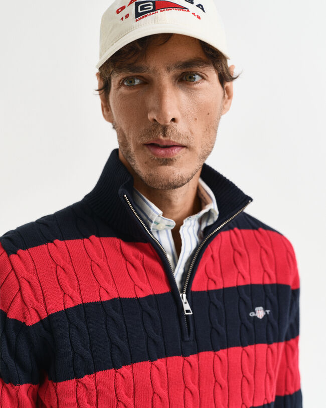 Gestreifter Zopfstrick-Troyer aus Baumwolle