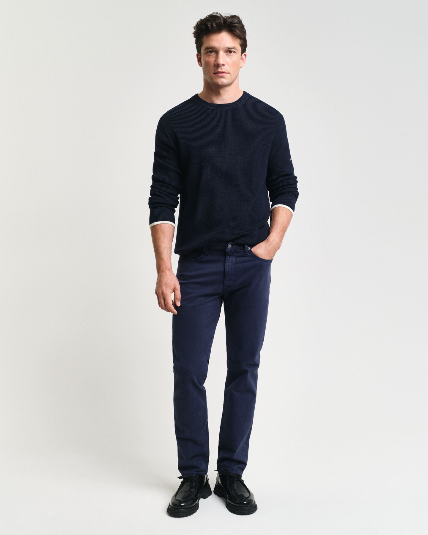 Gerippter Rundhalspullover aus Baumwolle