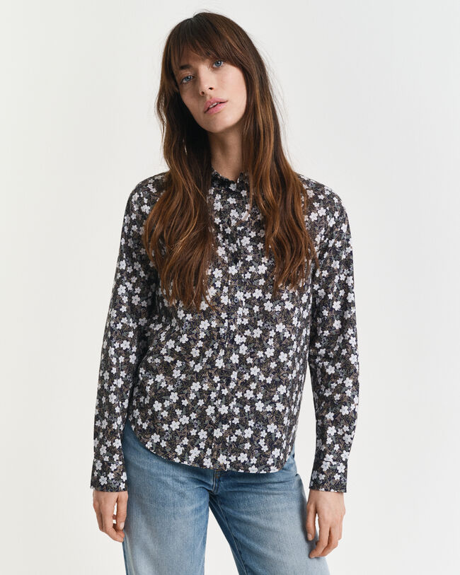 Regular Fit Baumwoll Voile Bluse mit Blumen-Print