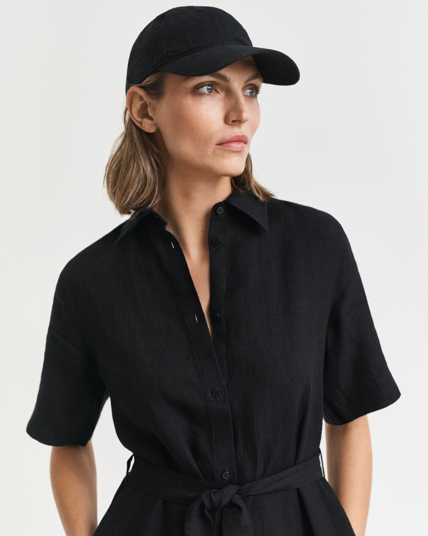 Kurz&auml;rmeliges Hemdblusenkleid aus Leinen