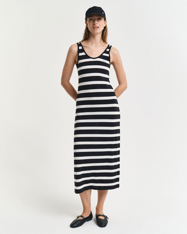 Gestreiftes Tanktop-Jerseykleid in Midilänge