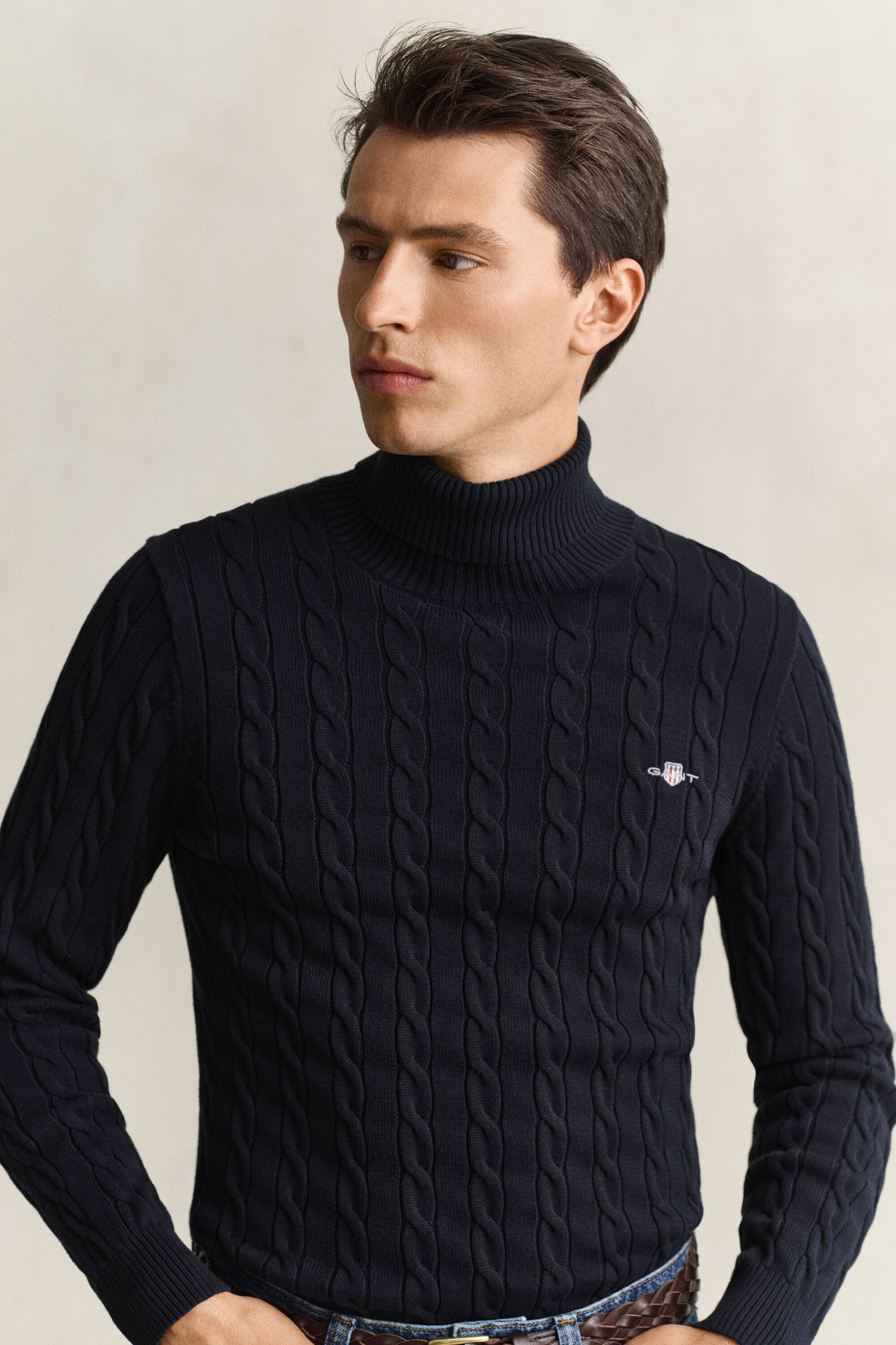 Zopfstrick Rollkragenpullover aus Baumwolle