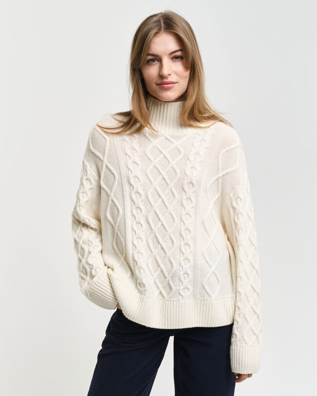 Zopfstrick Pullover mit Stehkragen