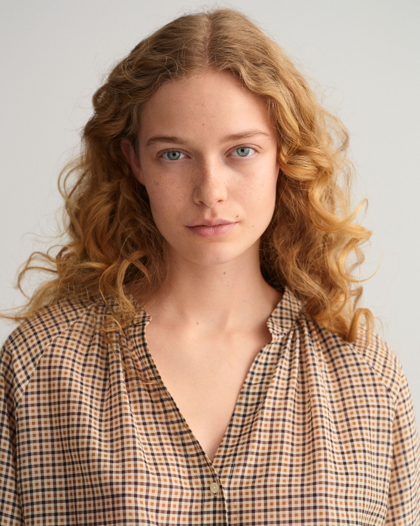 Baumwoll Seiden Bluse mit Karomuster