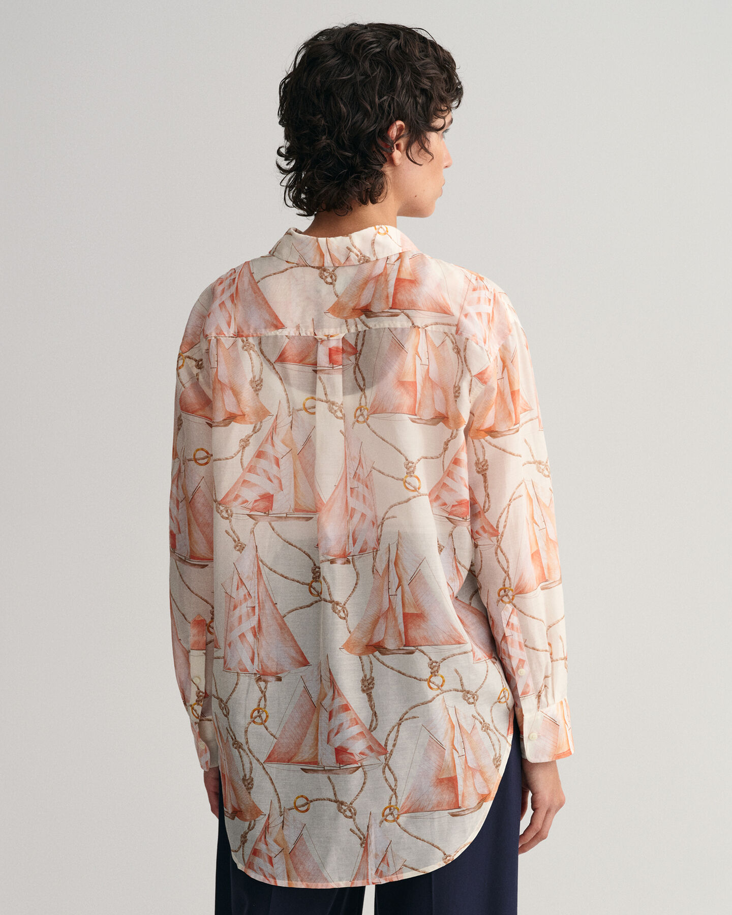 Relaxed Fit Sailing Print Baumwoll Seiden Bluse