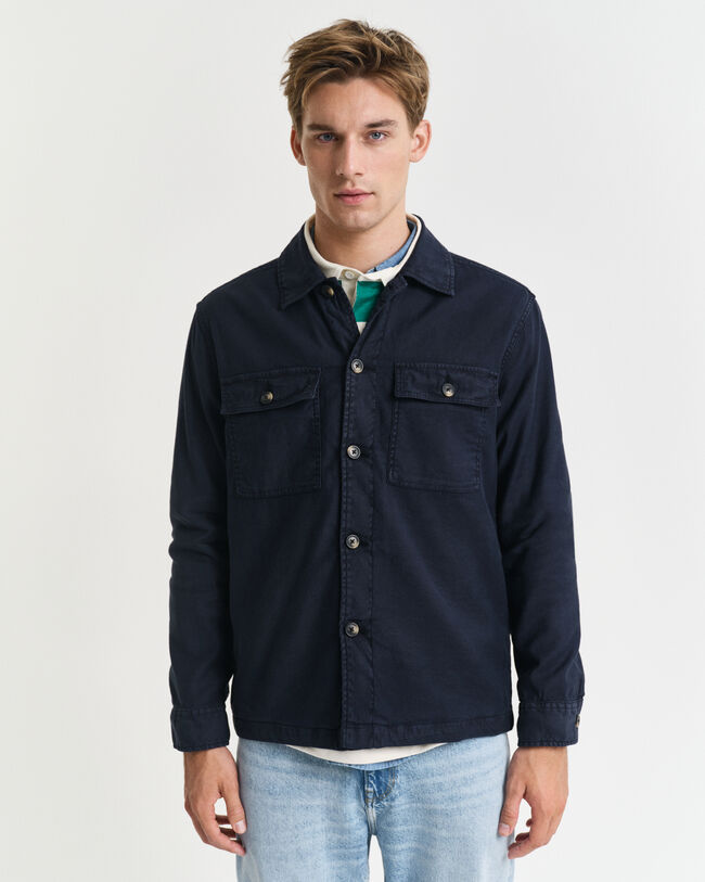 Regular Fit Hemdjacke aus Baumwolle und Leinen