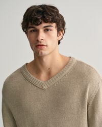 V-Neck Pullover aus Leinenmischgewebe