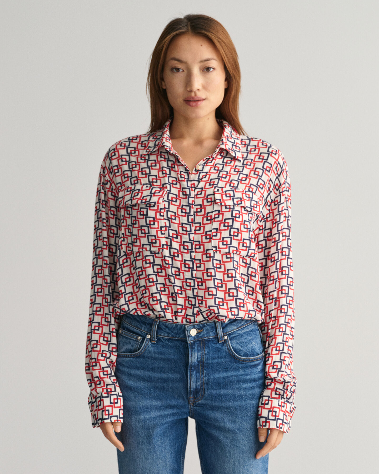 Relaxed Fit Bluse mit geometrischem Print