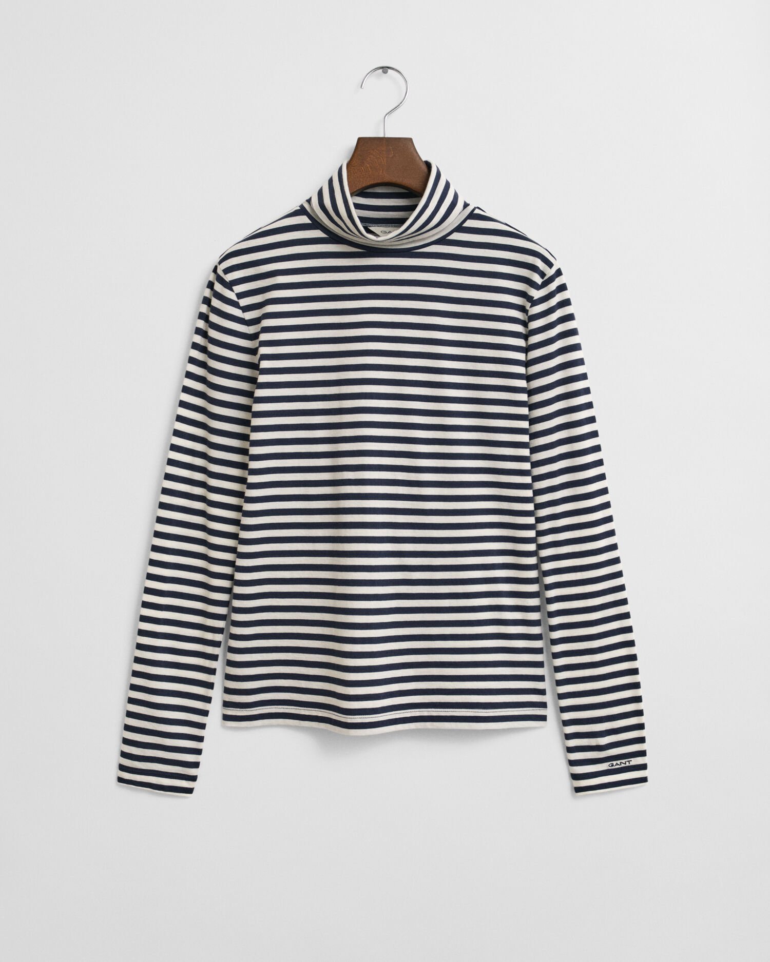 Lightweight Striped Cotton Turtleneck Top