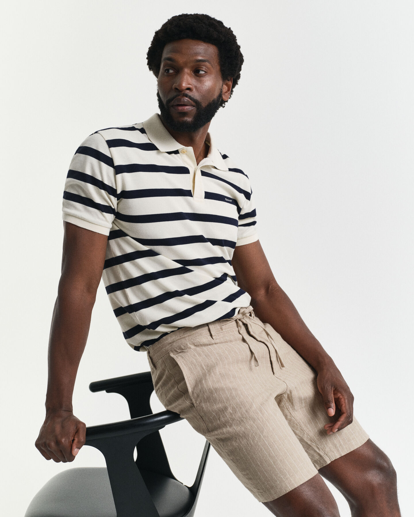 Regular Fit Pinstripe Leinen Shorts