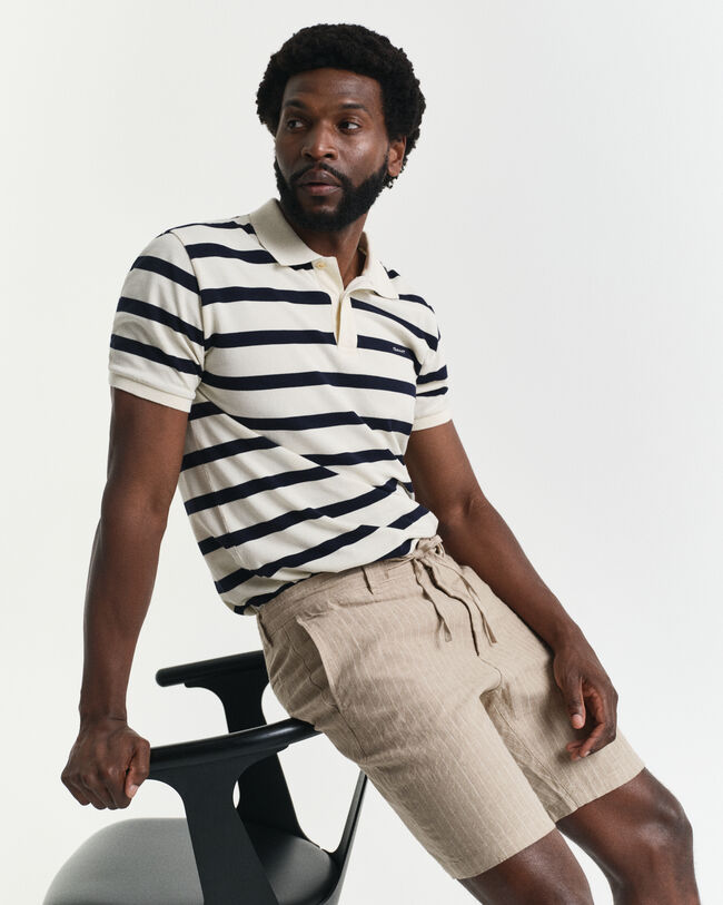 Regular Fit Pinstripe Leinen Shorts