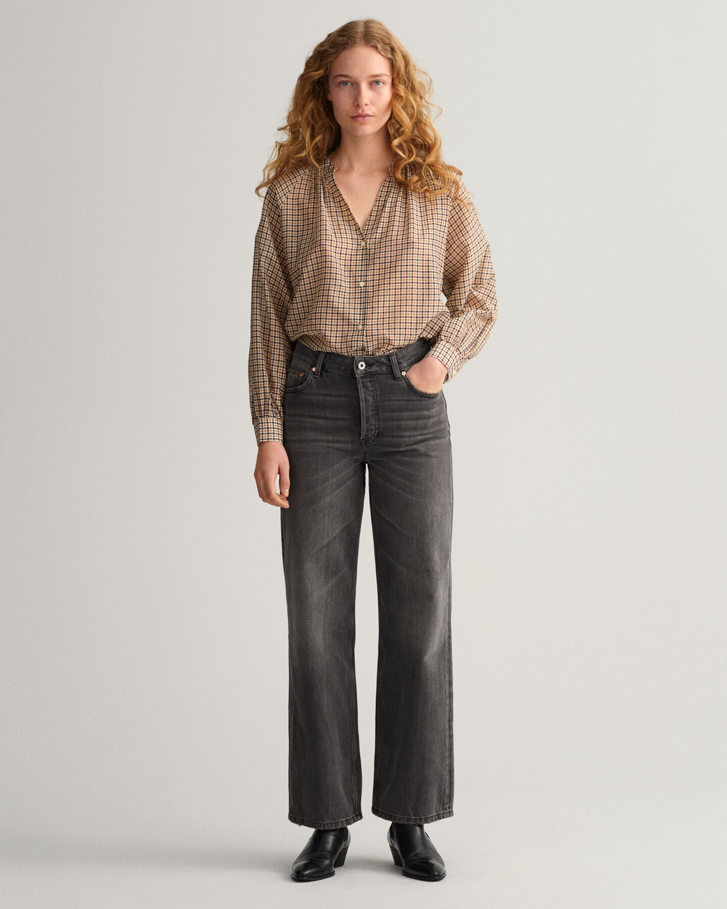 Baumwoll Seiden Bluse mit Karomuster