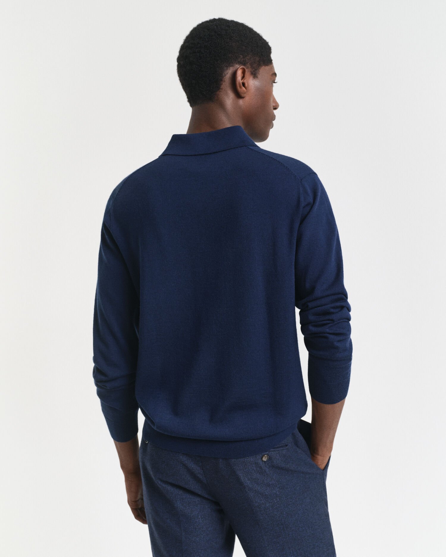 Pull façon polo en laine mérinos extrafine