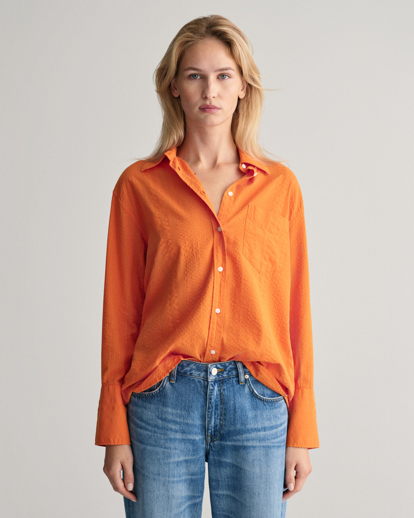 Gestreifte Relaxed Fit Seersucker Bluse