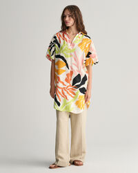 Palm Print Leinen Kurzarm-Kaftan