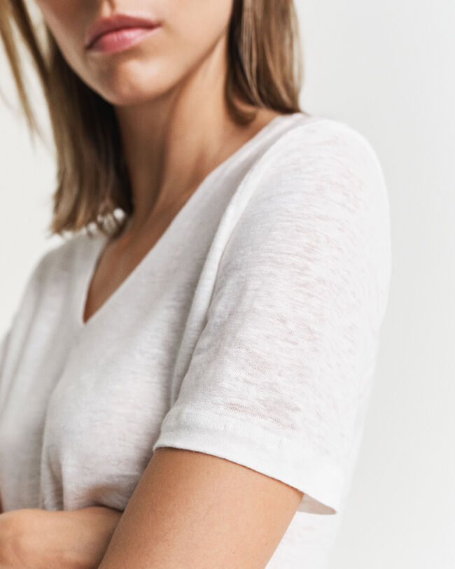 Leinen T-Shirt mit V-Ausschnitt